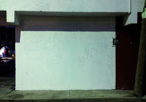 Santiago Robles, Pieza a muro, La Cebada, Proceso, Korn, Maíz, Pared original, Análisis de pared, Boceto pared 2